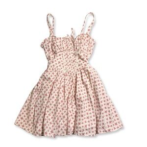Row A Floral Milkmaid Corset Mini Dress Pink White Cottagecore Size L